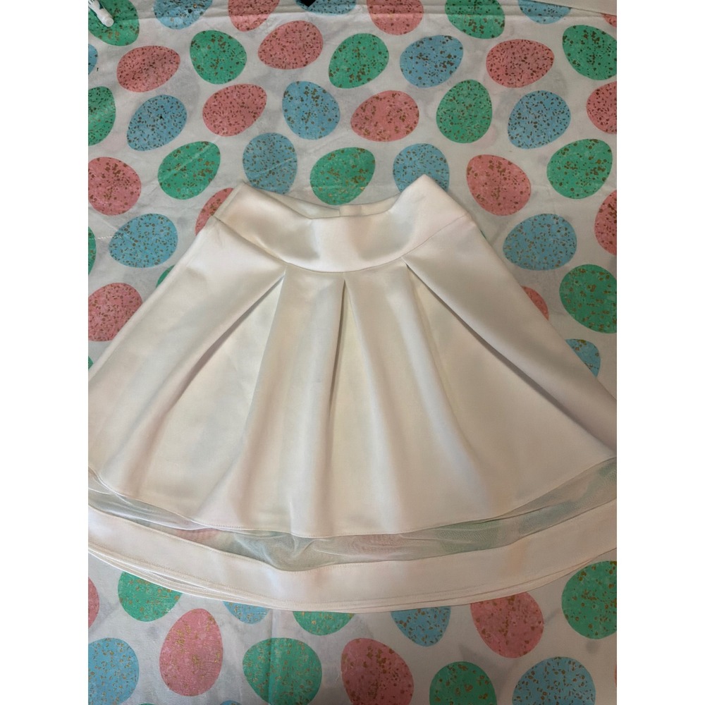 White‎ Pleated Skater Skirt Mesh Hem Detail Mini Skirt Flare White